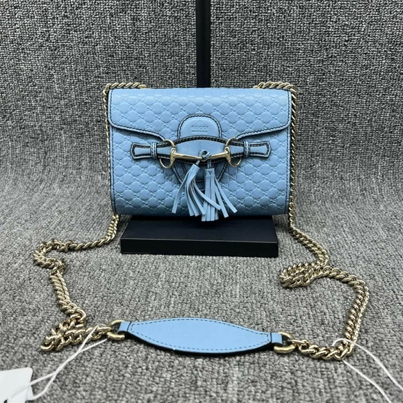 100% Authentic GUCCI Emily Blue Leather Shoulder Bag 570-101724 - Picture 2 of 14